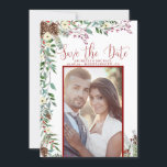 Elegant Holiday Branches Save the Date Photo<br><div class="desc">Elegant Holiday Branches Save the Date Photo Card with delicate Watercolor Pine Garland and your vertical photo on a festive background of pine cones,  winter berries,  and flowers.</div>