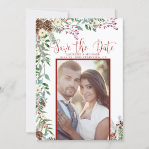 Elegant Holiday Branches Save the Date Photo Card