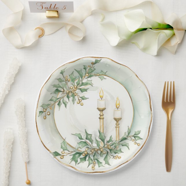 Elegant Holiday Candles Dining  Paper Plates (Wedding)