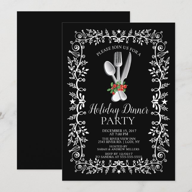 Elegant Holiday Christmas Dinner Invitation (Front/Back)