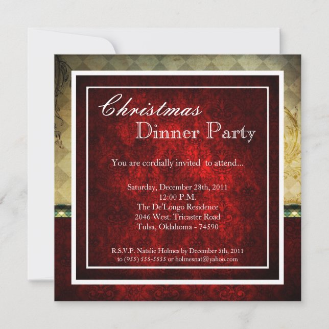 Elegant Holiday Christmas Dinner Party Invitation (Front)