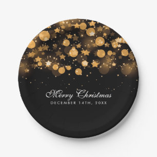 Elegant Holiday Christmas Gold Sparkling Stars Paper Plates