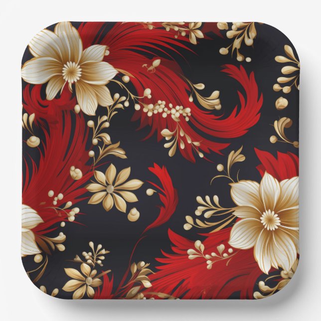 Elegant Holiday Christmas Poinsettia Paper Plates (Front)