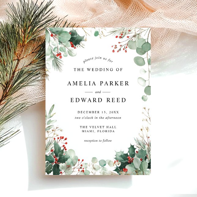 Elegant Holiday Christmas Winter Wedding Invitation (Creator Uploaded)