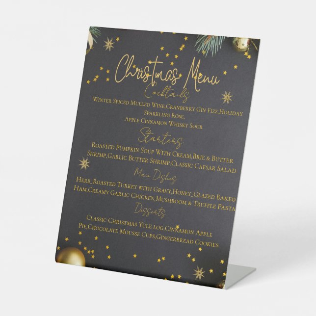Elegant Holiday Dinner Menu Card Pedestal Sign (Front)
