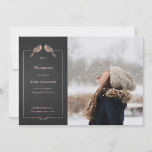 Elegant Holiday Faux Rose Gold Cardinals Photocard