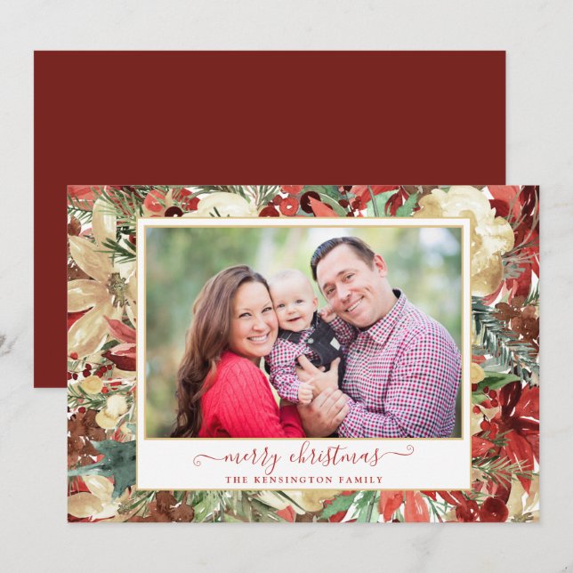 Elegant Holiday Floral Christmas Photo (Front/Back)