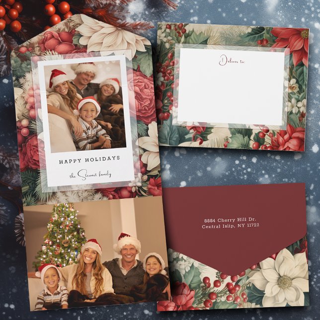 Elegant Holiday Floral Photo All In One Invitation (Creator Uploaded)