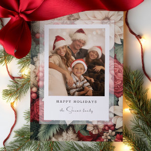 Elegant Holiday Floral Photo Letterpress Photo Cards