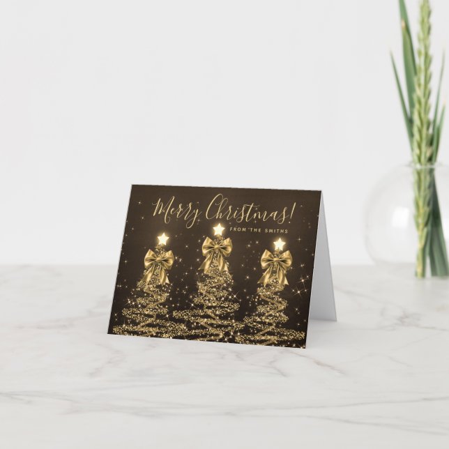 Elegant Holiday Gold Christmas Trees Greeting  (Front)