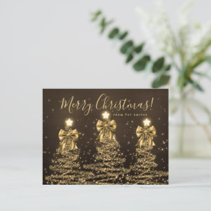 Elegant Holiday Gold Christmas Trees w/ Bows Postcard