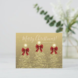 Elegant Holiday Gold Christmas Trees w/ Red Bows Postcard