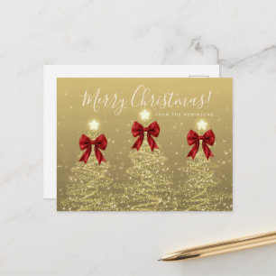Elegant Holiday Gold Christmas Trees w/ Red Bows Postcard