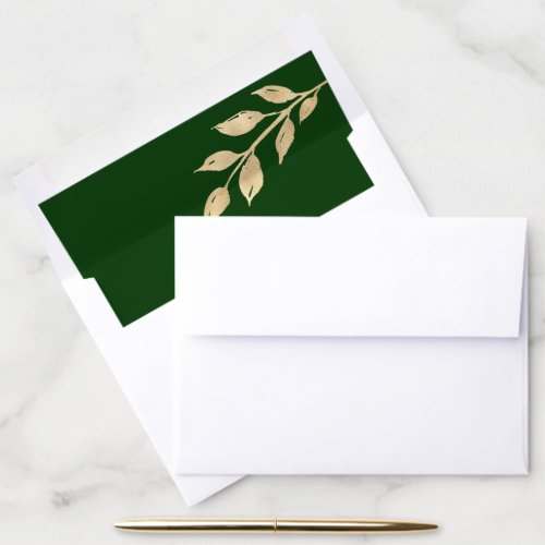 Elegant Holiday Gold Leaves  Forest Green Envelope Liner