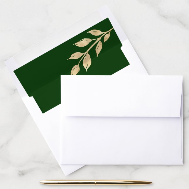 Elegant Holiday Gold Leaves | Forest Green Envelope Liner (Desk)
