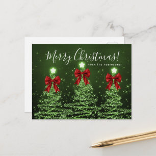 Elegant Holiday Green Christmas Trees Red Bows Postcard