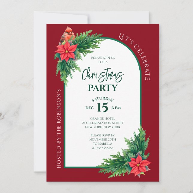 Elegant Holiday Greenery Christmas Party Invitation (Front)