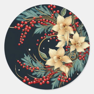 Elegant Holiday Greenery Classic Round Sticker