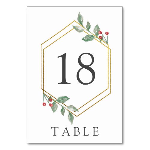 Elegant Holiday Holly Berry Gold Frame  Table Number