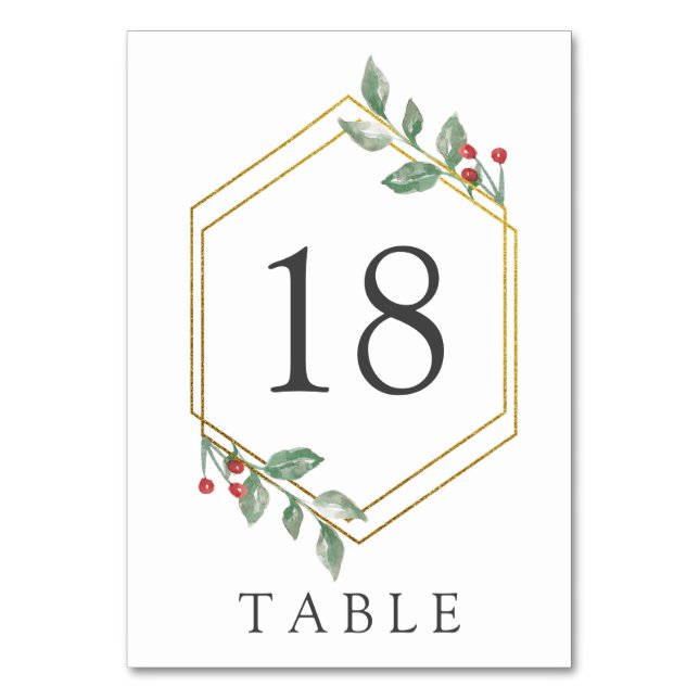 Elegant Holiday Holly Berry Gold Frame  Table Number (Front)
