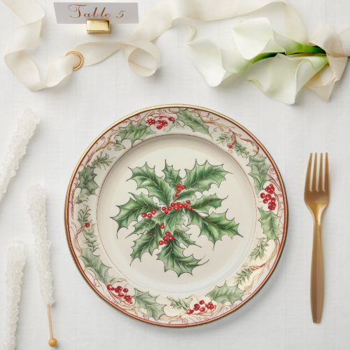 Elegant Holiday Holly Paper Plates