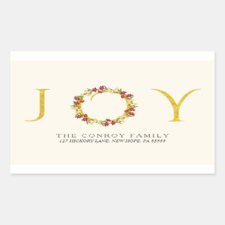 Elegant Holiday Joy Gold Wreath Return Address Rectangular Sticker