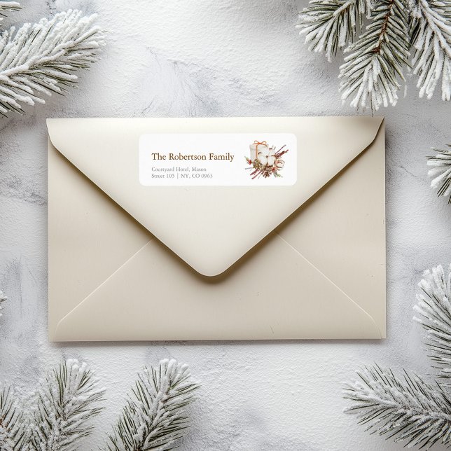 Elegant Holiday Label with Cotton Bouquet Design (Creator Uploaded)