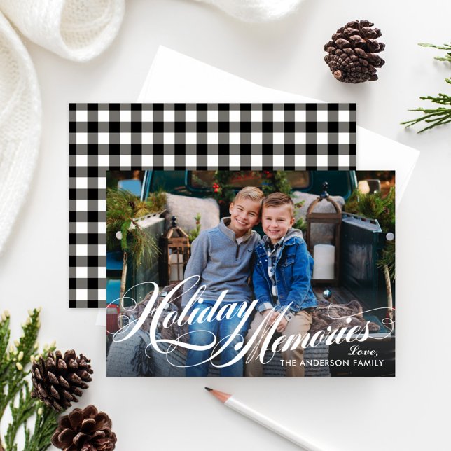 Elegant Holiday Memories Calligraphy Photo Gingham (Creator Uploaded)
