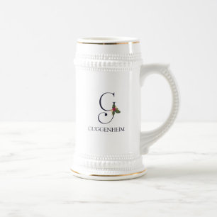 Elegant Holiday Monogram Initial G Personalized Beer Stein