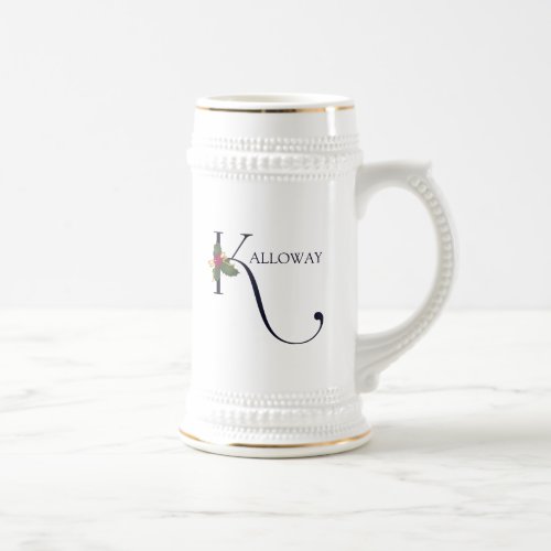 Elegant Holiday Monogram Initial K Personalized Beer Stein