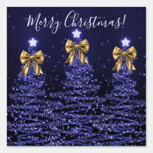 Elegant Holiday Navy Christmas Trees Bows Gold  Sign