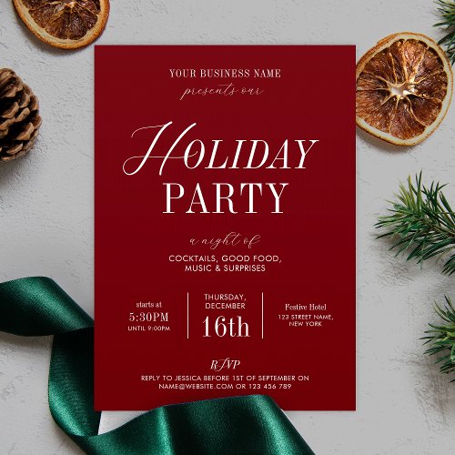 Elegant Holiday Office Party Business Christmas Invitation