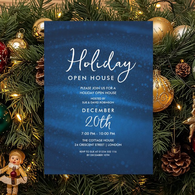 Elegant Holiday Open House Navy Sparkle Glam Invitation (Elegant Holiday Open House Navy Sparkle Glam Invitation)