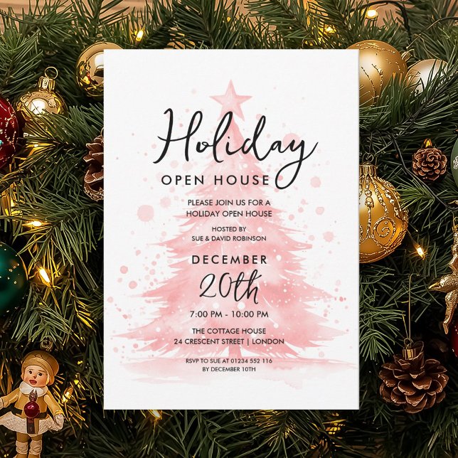 Elegant Holiday Open House Red Hand Painted Tree Invitation (Elegant Holiday Open House Red Hand Painted Tree Invitation)