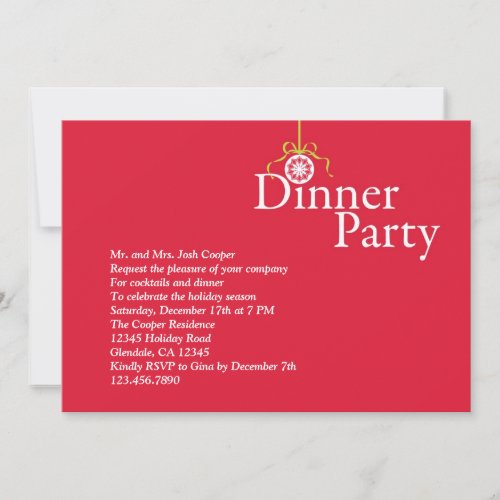 Elegant Holiday Ornament Dinner Party Invitation