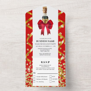 Elegant holiday party glitz glam gold red glitter all in one invitation