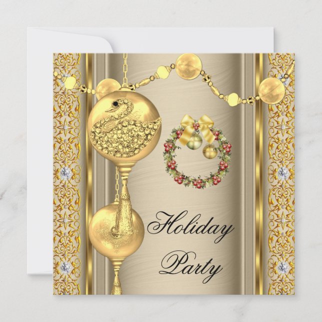 Elegant Holiday Party Gold Beige Christmas Invitation (Front)
