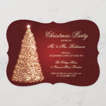 Elegant Holiday Party Gold Christmas Tree Red Invitation
