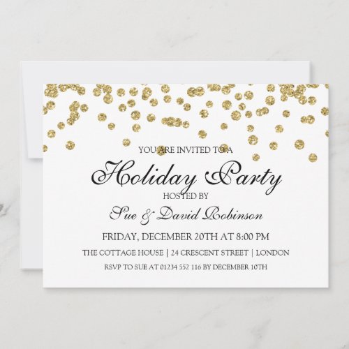 Elegant Holiday Party Gold Glitter Confetti Invitation