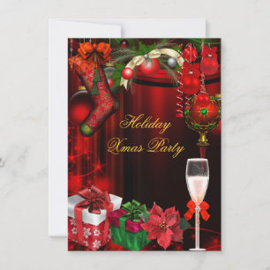 Elegant Holiday Party Green Gold Champagne Invitation