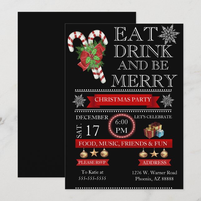 Elegant Holiday Party Invitation (Front/Back)