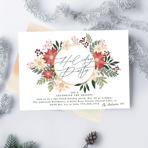 Elegant Holiday Party Poinsettia Wreath Splendor Invitation