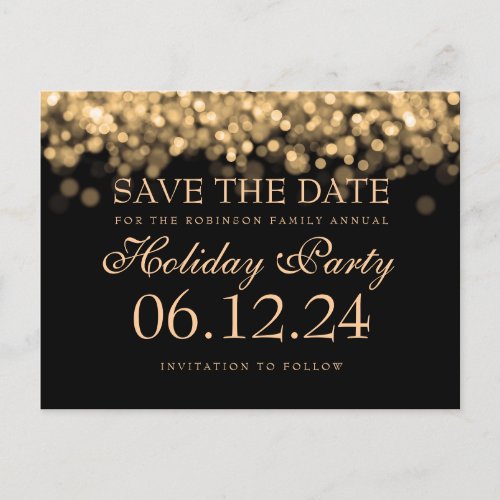 Elegant Holiday Party Save The Date Gold Lights Announcement Postcard