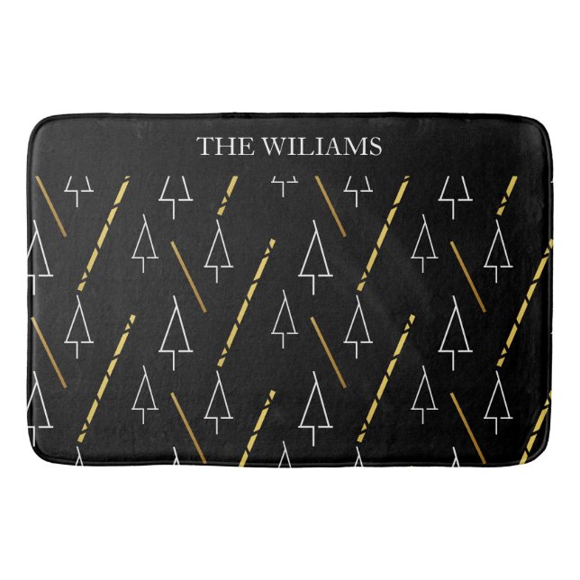 Elegant Holiday Pattern In Black, White and Gold Bath Mat (Front)