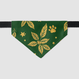 Elegant Holiday Pet Bandana – Gold & Green Holly Collar