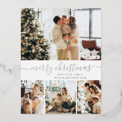 Elegant Holiday Photo Gray Silver Foil Postcard