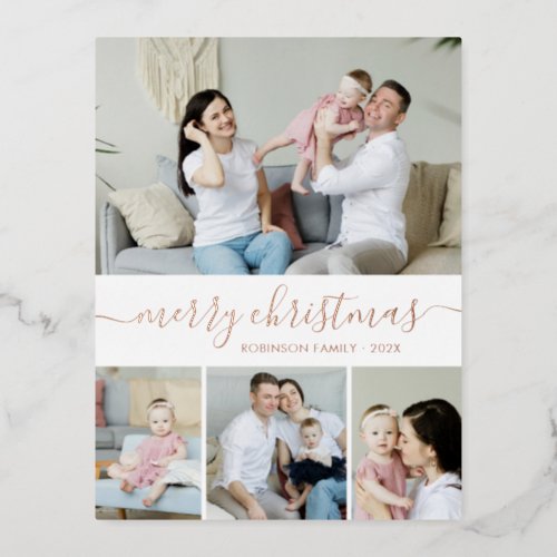 Elegant Holiday Photo Rose Gold Foil Postcard