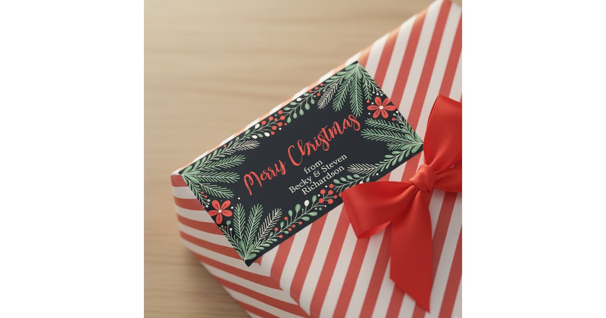 Elegant Holiday Pine and Holly Berry Christmas Rectangular Sticker | Zazzle