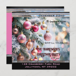 Elegant Holiday Pink Beautiful Christmas Party Invitation