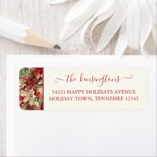 Elegant Holiday Poinsettia Christmas Address Label